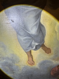 Franse school, navolger van Rafa&euml;l (1483-1520): De transfiguratie van Jezus, olie op doek, 17de eeuw