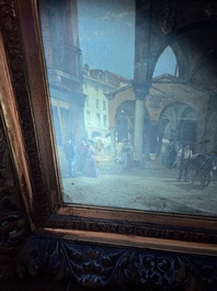 Jacques Fran&ccedil;ois Carabain (1834-1933): 'Une vue de la Piazza d'Erbe &agrave; Padoue' (Piazza delle Erbe, Padua), olie op doek