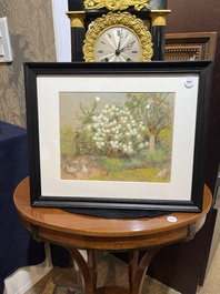 Anna De Weert (1867 - 1950): Farmyard in summertime, pastel and pencil on paper