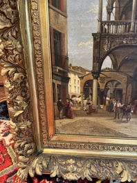 Jacques Fran&ccedil;ois Carabain (1834-1933): 'Une vue de la Piazza d'Erbe &agrave; Padoue' (Piazza delle Erbe, Padua), olie op doek