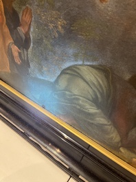 Franse school, navolger van Rafa&euml;l (1483-1520): De transfiguratie van Jezus, olie op doek, 17de eeuw