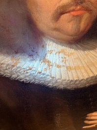 Illegibly signed, possibly School of Lille: Portrait of a nobleman with pocket watch, oil on canvas, 17th C.