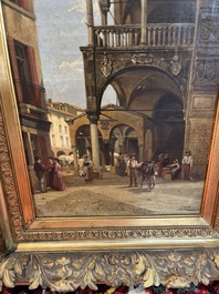 Jacques Fran&ccedil;ois Carabain (1834-1933): 'Une vue de la Piazza d'Erbe &agrave; Padoue' (Piazza delle Erbe, Padua), olie op doek