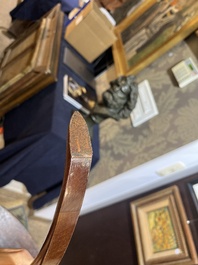 Jean-Joseph Chapuis (1765-1864): A brass inlaid wooden gueridon on four curved supports, first quarter 19th C.