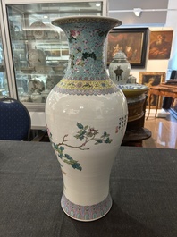 A Chinese famille rose baluster vase with birds among blossoming branches, Qianlong mark, Republic, 20th C.