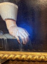 Illegibly signed, possibly School of Lille: Portrait of a nobleman with pocket watch, oil on canvas, 17th C.