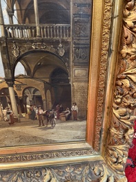 Jacques Fran&ccedil;ois Carabain (1834-1933): 'Une vue de la Piazza d'Erbe &agrave; Padoue' (Piazza delle Erbe, Padua), olie op doek