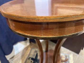 Jean-Joseph Chapuis (1765-1864): A brass inlaid wooden gueridon on four curved supports, first quarter 19th C.