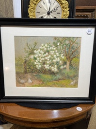 Anna De Weert (1867 - 1950): Farmyard in summertime, pastel and pencil on paper