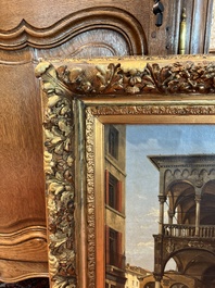 Jacques Fran&ccedil;ois Carabain (1834-1933): 'Une vue de la Piazza d'Erbe &agrave; Padoue' (Piazza delle Erbe, Padua), olie op doek