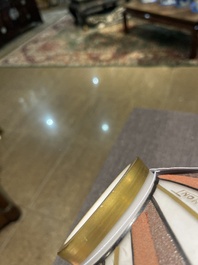 A Belgian Scailmont Art Deco opaline glass vase with gilt and heightened design, signed H. Vermont, second quarter 20th C.