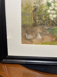 Anna De Weert (1867 - 1950): Farmyard in summertime, pastel and pencil on paper