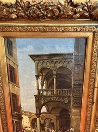 Jacques Fran&ccedil;ois Carabain (1834-1933): 'Une vue de la Piazza d'Erbe &agrave; Padoue' (Piazza delle Erbe, Padua), olie op doek