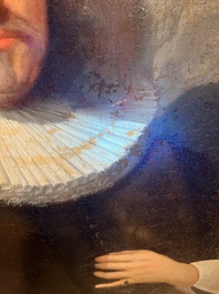 Illegibly signed, possibly School of Lille: Portrait of a nobleman with pocket watch, oil on canvas, 17th C.