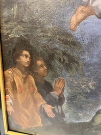 Franse school, navolger van Rafa&euml;l (1483-1520): De transfiguratie van Jezus, olie op doek, 17de eeuw