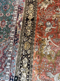 A Persian Qom (Qum/Ghom) silk rug with hunting scenes, 20th C.