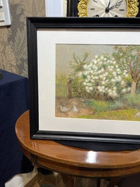 Anna De Weert (1867 - 1950): Farmyard in summertime, pastel and pencil on paper