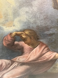 Franse school, navolger van Rafa&euml;l (1483-1520): De transfiguratie van Jezus, olie op doek, 17de eeuw