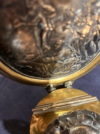 Een Vlaamse zilveren 'Golgotha' ex-voto, een 'Lam Gods' wijwatervat in koper en zilver en een reliek van Marg.-Marie Alacoque met filigraan, 18de/19de