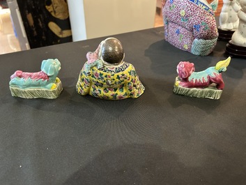 A varied collection of Chinese famille rose sculptures, 19th/20th C.