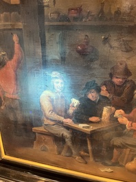 Flemish school, follower of David Teniers (1610-1690): Fun in the inn, oil on panel, 19th C.