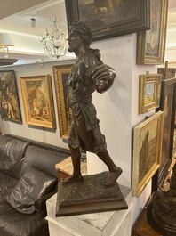 Emile Pinedo (1840-1916): 'Arabe en marche' (Arab on the march), brown patinated bronze