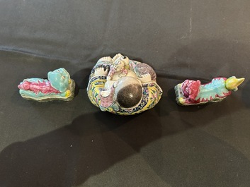 A varied collection of Chinese famille rose sculptures, 19th/20th C.