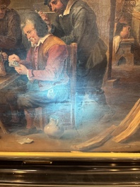 Flemish school, follower of David Teniers (1610-1690): Fun in the inn, oil on panel, 19th C.