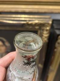 A small Chinese miniature reverse painted glass meiping vase with cranes, 19th/20th C.