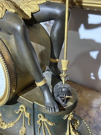 A gilt and patinated bronze Consulate pendule 'A l'Am&eacute;rique', Jean-Simon Deverberie, Paris, 1800-1804