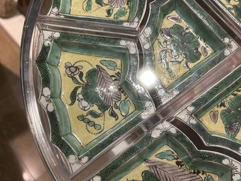 A Chinese verte biscuit sweetmeat or rice table set with floral design, Kangxi