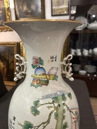 A Chinese famille rose double narrative design vase, 19th/20th C.