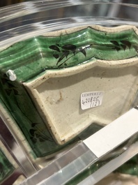 A Chinese verte biscuit sweetmeat or rice table set with floral design, Kangxi