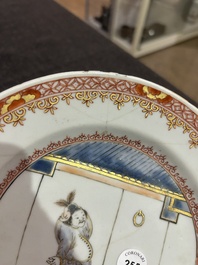 A Chinese doucai 'South Sea Bubble' plate with a figure from the Commedia dell'Arte, Yongzheng