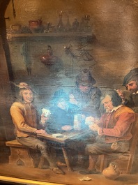 Flemish school, follower of David Teniers (1610-1690): Fun in the inn, oil on panel, 19th C.