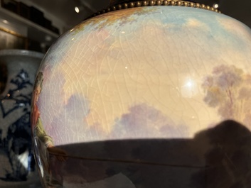 Een paar grote S&egrave;vres porseleinen vazen met allegorie&euml;n van 'De oogst' en 'De visvangst' op verguld bronzen monturen, Frankrijk, 19de eeuw