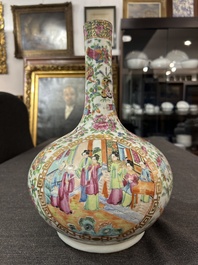 A Chinese Canton famille rose bottle vase, 19th C.