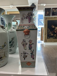 A square Chinese famille rose 'warriors' vase, 19th C.