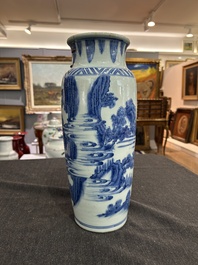 A Chinese blue and white sleeve 'water landscape' vase, 19th C.