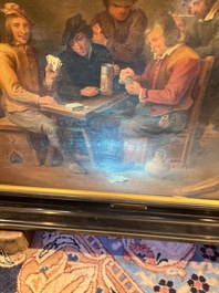 Flemish school, follower of David Teniers (1610-1690): Fun in the inn, oil on panel, 19th C.