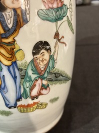 A Chinese famille rose double narrative design vase, 19th/20th C.