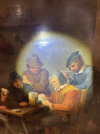 Flemish school, follower of David Teniers (1610-1690): Fun in the inn, oil on panel, 19th C.