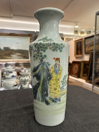 A Chinese famille rose vase with figures in a garden, Qianlong mark, Republic