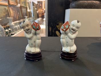 A varied collection of Chinese famille rose sculptures, 19th/20th C.