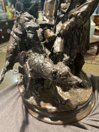 Pierre-Jules M&egrave;ne (1810-1879): Hunting companion with his dogs, brown patinated bronze