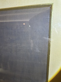 Chinese school: A blind beggar with a dog, ink and colours on silk, probably Ming