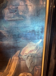 Flemish school, follower of David Teniers (1610-1690): Fun in the inn, oil on panel, 19th C.