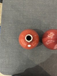 A pair of Chinese langyao bottle vases and a double gourd vase, Qianlong mark, 20th C.