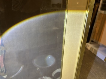 Chinese school: A blind beggar with a dog, ink and colours on silk, probably Ming