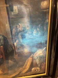 Flemish school, follower of David Teniers (1610-1690): Fun in the inn, oil on panel, 19th C.